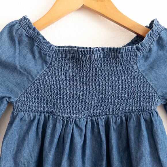 Shabby Chic Girl's Blue Chambray Smocked Baby Doll Blouse Top Size S - Picture 3 of 6